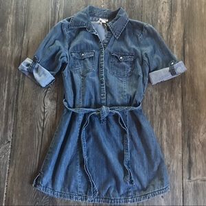 ❤️DYNAMITE Denim Jean Long Tunic Length Belted Shirt 3/4 sleeves